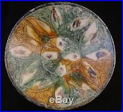 Persian glazed pottery bowl 10th / 11th cent. Nice green/brown glaze. 9 ¼ dia