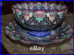 Persian rare setenamel bowl and plate Mina Isfahan Zandi absolutely beautiful