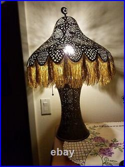 Pierced Brass Double Light Mid East Lamp with Fringe