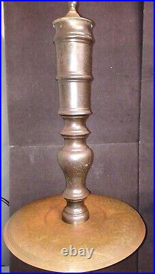 Pr. Huge 41 Tall Antique Moorish Middle East Etched Brass Pillar Table Lamps
