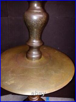 Pr. Huge 41 Tall Antique Moorish Middle East Etched Brass Pillar Table Lamps