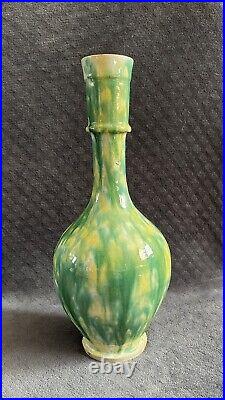RARE Antique Middle Eastern Drip Splash Glazed Earthenware Bottle Form Vase