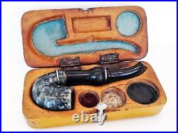 RARE Antique Ottoman / Middle Eastern / Arabic Jade Tobacco Smoking Pipe w Box