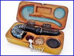 RARE Antique Ottoman / Middle Eastern / Arabic Jade Tobacco Smoking Pipe w Box