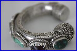 RARE Early Arab Bedouin Yemenite Middle Eastern Persian Silver Turquoise Bangle