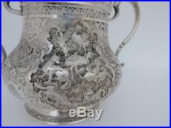 RARE MUSEUM SIGNED PERSIAN ISLAMIC SOLID SILVER HINGED COVER BOWL 475 gr 16.7 OZ