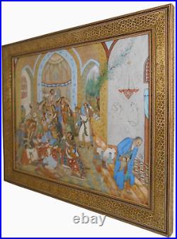RARE PERSIAN VINT OPAQUE WithC on POLYMER of PALACE BACCHANAL WithMICRO MOSAIC FRAME