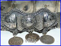 Rare Stunning Heavy Antique Turkish Ottoman Islamic Silver & Niello Belt & Coins