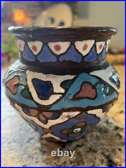 Rare Antique 19th Century Damascus Syrian Islamic Enameled Copper Cachepot Vase