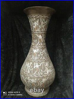 Rare Antique Ancient Pharaonic Large Brass Bowl Engraved With Silver Inlaid 41cm