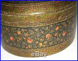 Rare Antique Islamic Indo Persian Papier Mache Lacquer Turban Box Case 19th