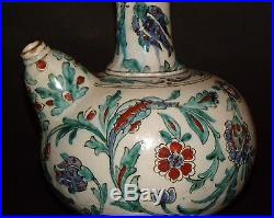 Rare Antique Islamic Iznik Ceramic Pottery Kendi Jug Hand Painted
