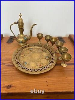 Rare Antique Middle Eastern Arabic Turkish Brass Teapot Turkish Tea Set