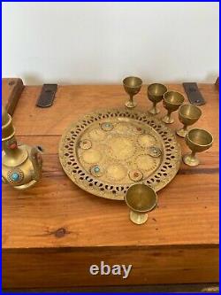 Rare Antique Middle Eastern Arabic Turkish Brass Teapot Turkish Tea Set