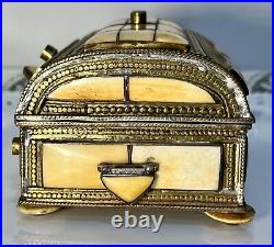 Rare Antique Moroccan Camel Bone Repoussé Copper Jewelry/ Trinket Box Chest