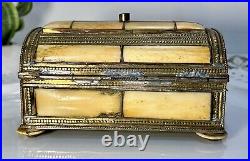 Rare Antique Moroccan Camel Bone Repoussé Copper Jewelry/ Trinket Box Chest