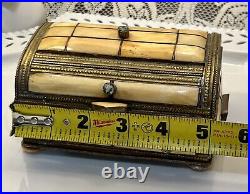 Rare Antique Moroccan Camel Bone Repoussé Copper Jewelry/ Trinket Box Chest