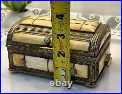 Rare Antique Moroccan Camel Bone Repoussé Copper Jewelry/ Trinket Box Chest