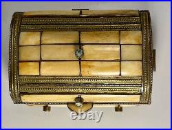 Rare Antique Moroccan Camel Bone Repoussé Copper Jewelry/ Trinket Box Chest