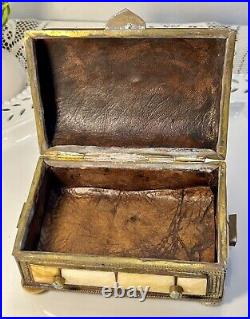 Rare Antique Moroccan Camel Bone Repoussé Copper Jewelry/ Trinket Box Chest