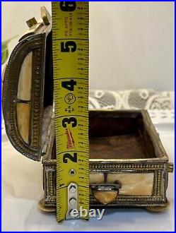 Rare Antique Moroccan Camel Bone Repoussé Copper Jewelry/ Trinket Box Chest