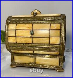 Rare Antique Moroccan Camel Bone Repoussé Copper Jewelry/ Trinket Box Chest