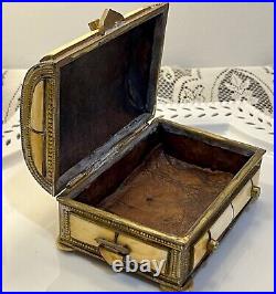 Rare Antique Moroccan Camel Bone Repoussé Copper Jewelry/ Trinket Box Chest