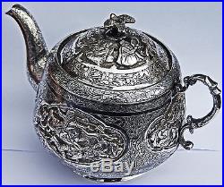 Rare Antique Persian Islamic Solid Silver Bachelors Teapot Qajar era c1910
