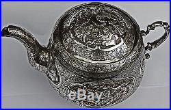 Rare Antique Persian Islamic Solid Silver Bachelors Teapot Qajar era c1910