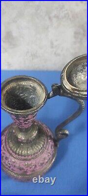 Rare Antique Persian Silver-Plated Pitcher with Intricate Engravings