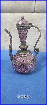 Rare Antique Persian Silver-Plated Pitcher with Intricate Engravings