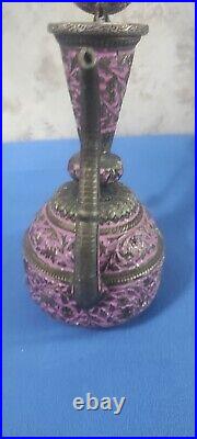 Rare Antique Persian Silver-Plated Pitcher with Intricate Engravings