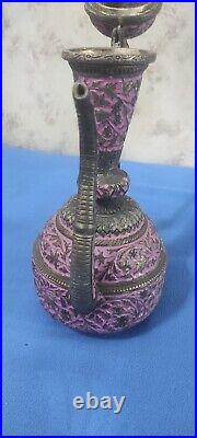 Rare Antique Persian Silver-Plated Pitcher with Intricate Engravings