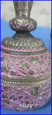 Rare Antique Persian Silver-Plated Pitcher with Intricate Engravings