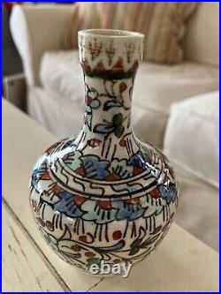 Rare Antique Turkish Kutahya Iznik Hand Painted Floral & Leaf Motif Vase 5.50 T