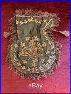 Rare Beautiful Antique 19th C Silk Gold Embroidered Money Pouch Turkish Ottoman
