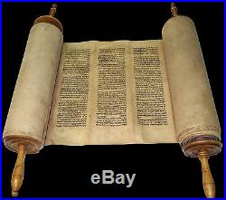 Rare Complete Handwritten Torah Bible Scroll Deer Skin 250 Yrs Morocco