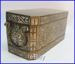 Rare Large Mid-19th C. Phillipino Bronze & Silver Inlaid Betel Nut Box c. 1870