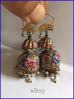 Rare Qajar Persian enameled and gold earrings Qajar Dynasty 19th Century