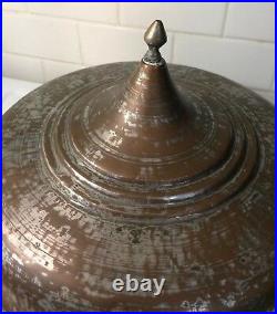 Rare Signed Antique Ottoman Persian Turkish Islamic Copper Domed Serving Tray