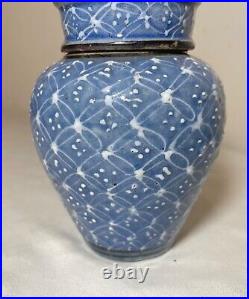 Rare antique 19th century enameled middle eastern lidded opium pottery jar pot