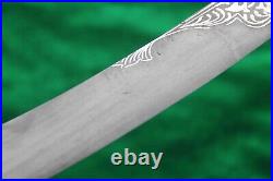 Rare antique gold/silver damascened khanjar dagger curve wootz blade lion handle