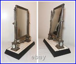 Rare antique silver-plated Middle Eastern vanity dresser mirror agate paintings