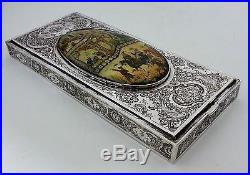 Rarest Antique Persian Islamic Enamelled Mother of Pearl Solid Silver Box 407g