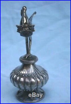Rose Water Middle Eastern Silver Crane Figurine Jar MAGNIFICENT