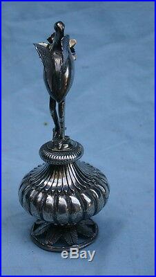 Rose Water Middle Eastern Silver Crane Figurine Jar MAGNIFICENT
