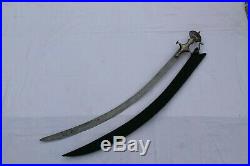 Royal rajput Sikh silver damascened tegha sword old pattern blade no wootz blade