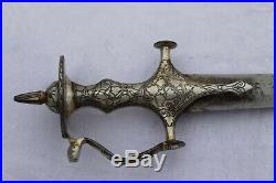 Royal rajput Sikh silver damascened tegha sword old pattern blade no wootz blade