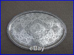 SPECTACULAR ANTIQUE PERSIAN ISFAHAN ISLAMIC SOLID SILVER TRAY 1754 gr 61.8 OZ