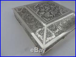 SPECTACULAR LARGE ANTIQUE SIGNED PERSIAN ISLAMIC SOLID SILVER BOX 497 gr 17.5 OZ